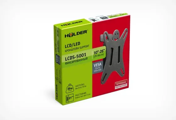 !09 Кронштейн для телевизора Holder LCDS-5001 металлик 10"-26" макс.25кг настенный фиксированный