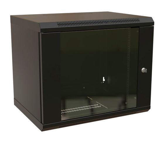 Шкаф коммутационный WRline (WR-TW-1266-GP-RAL9004) настенный 12U 600x600мм пер.дв.стекл 2 бок.пан. направл.под винты 60кг черный 500мм 650мм IP20 ста