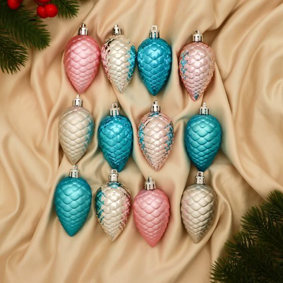 !09 Набор елочных игрушек 12 штук «Шишка», d=7 см. цвет микс