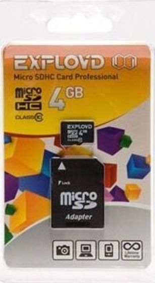 Карта памяти microSDHC 4GB Exployd EX004GCSDHC10-AD + адаптер