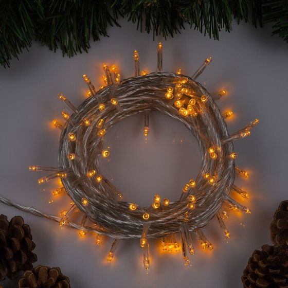 УЦЕНКА Гирлянда «Нить», 10 м, IP20, 100 LED, 220 В, 8 режимов, прозрачная нить, свечение жёлтое