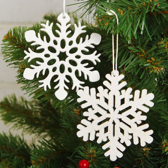 !09 Набор новогодних украшений (набор 3 штуки) : 2 штуки «Снежинка», цвет белый 9 см. + 1 штука &quot;Снежинка&quot; цвет серебро 10 см.