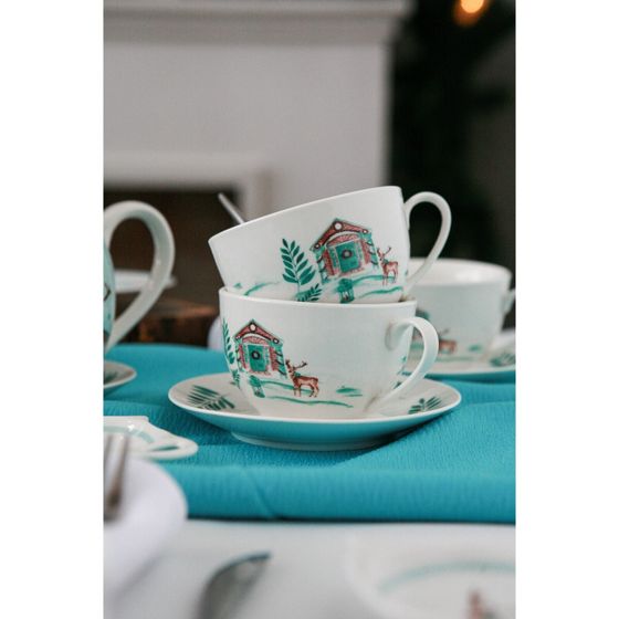 !09 Чайная пара фарфоровая «Новый Год. Зимняя сказка», чашка 250 мл, блюдце d=14,3 см, цвет белый