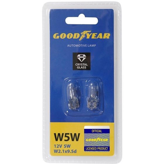 Лампа автомобильная Goodyear, W5W, 12 В, 5 Вт, набор 2 шт