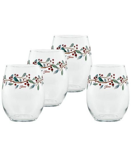 Nutcracker Holly Stemless Wine Glasses, Set of 4