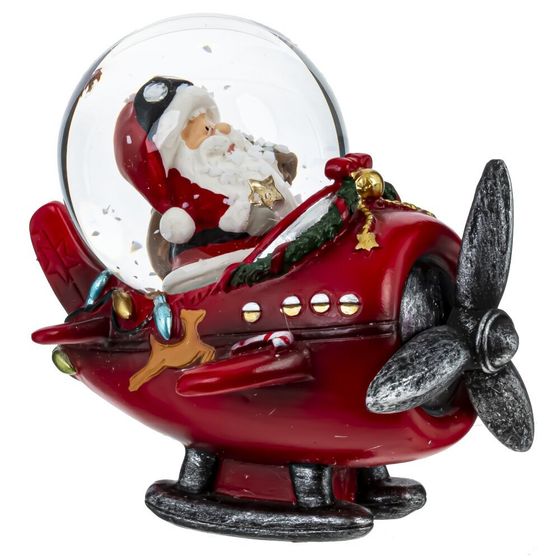 Фигурка декор в стекл шаре &quot;Дед Мороз на самолете&quot;, D 4.5 см, L8 W6,5 H8 см, 2в.