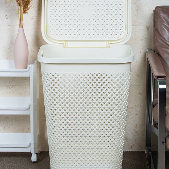 Корзина для белья PURE кремовая 55л