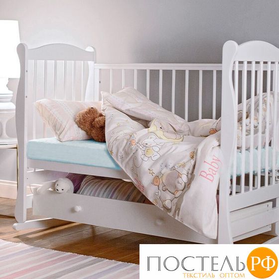 Простынь на резинке 60x120x20 трикотажная цвет голубой