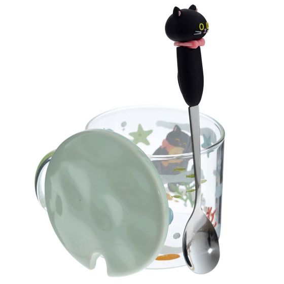 Кружка с крышкой и ложкой, 300 мл, L11 W9 H12 см, 4в.