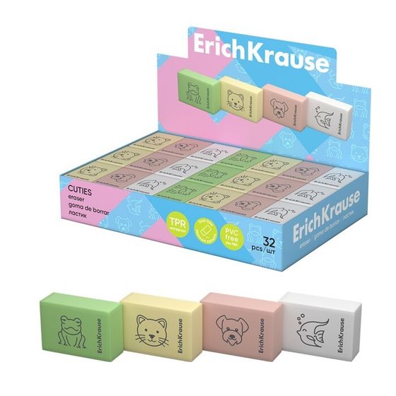 Ластик ErichKrause &quot;Cutie&quot;, 32 х 21 х 15 мм, мягкий, микс