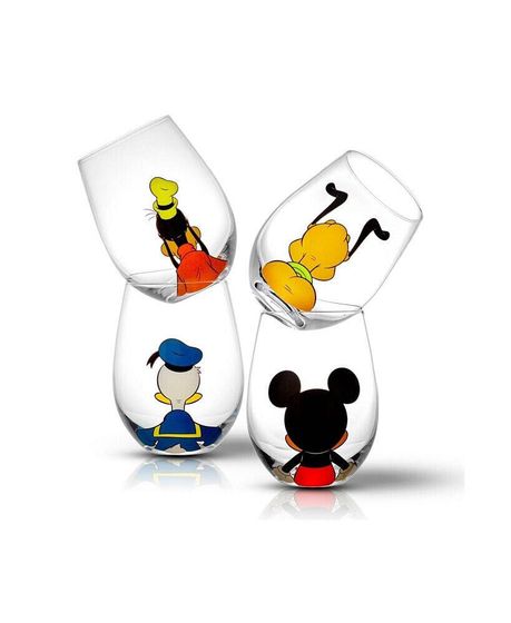 Disney Mickey Mouse &amp; Friends Squad Stemless Drinking Glasses, Set of 4