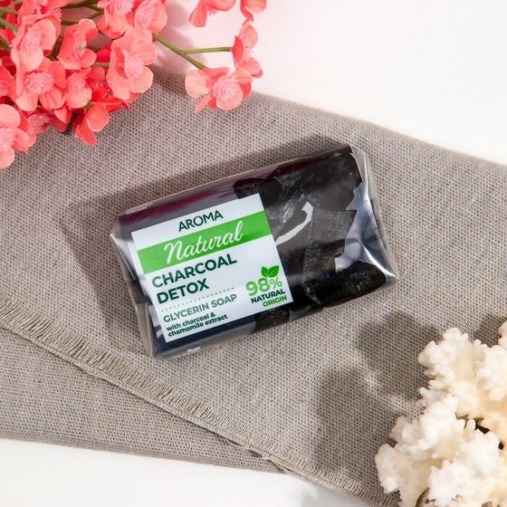 Мыло туалетное &quot;Aroma Natural Charcoal detox&quot; с углем и экстрактом ромашки, 100 гр