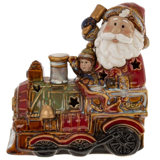 Набор из 2шт: Фигурка декор c подсветкой &quot;Дед Мороз на поезде&quot;  (LR44x6), L26 W9 H15,5 см