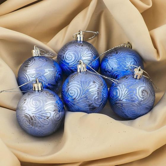 !09 Набор елочных шаров (набор 12 штук) "Кружевной узор", d=6 см, цвет синий