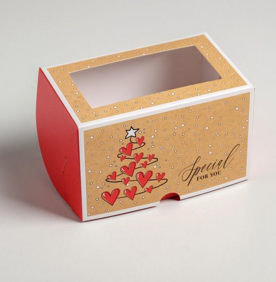 !09 НАБОР 5 ШТУК - Коробка для капкейков (на 2 шт.) «Для любимых» 10 х 16 х 10 см.