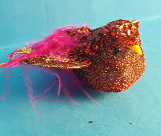 !09 НАБОР 3 ШТУКИ - ЕЛОЧНАЯ ИГРУШКА НА КЛИПЕ &quot;BIRD OF PARADISE&quot; , ПТИЧКА, цвет красный