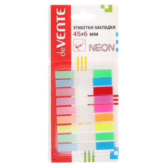Закладки с клеевым краем 6 х 45 мм, 9 цветов по 10 листов, Z-сложение, пластиковые, deVENTE, Neon