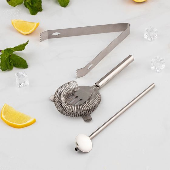 !09 Набор для бара «Биг Джон», 5 предметов: щипцы, стрейнер, ложка, шейкер, джиггер, нержавеющая сталь