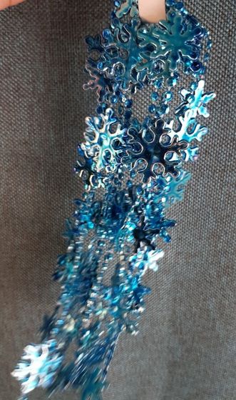 !09 НАБОР 3 ШТУКИ - ЕЛОЧНОЕ УКРАШЕНИЕ MARKO FERENZO - БУСЫ &quot;СНЕЖИНКИ&quot; 2,7 М., ЦВЕТ БИРЮЗА