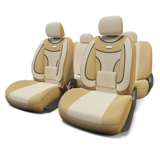 Авточехлы универcальные AUTOPROFI EXTRA COMFORT, ECO-1105 D.BE/L.BE (M), формованный велюр, набор из 11 предметов, цвет тёмно-бежевый/светло-бежевый