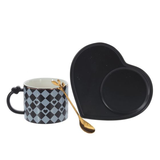 Кружка с блюдцем и ложкой, 220 мл, L16 W14 H7,5 см,дизайн микс