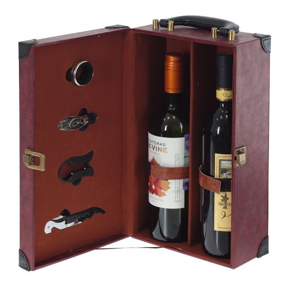 Шкатулка для бутылок с набором сомелье, Д19,5 Ш12 В35 см