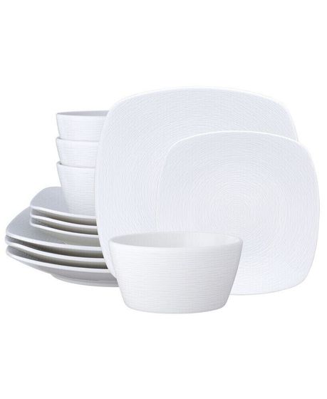 Colorscapes Swirl Square Set 12 Piece Dinnerware Set, Service For 4