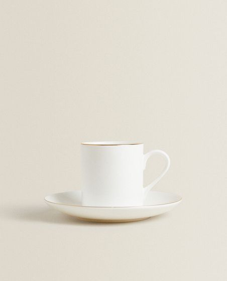 Gold bone china coffee cup and saucer