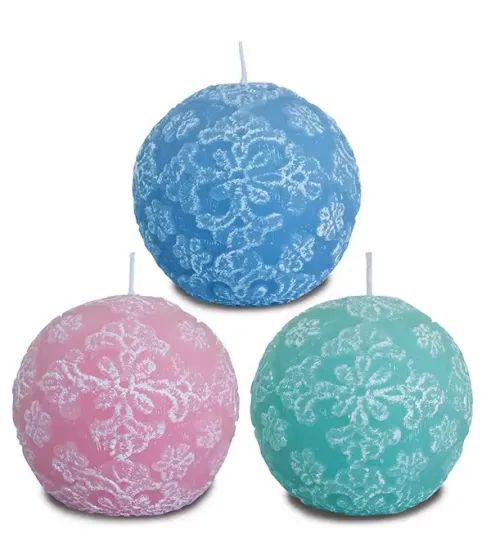 !09 НАБОР 2 ШТУКИ - Свеча-шар декоративная "Цветочное кружево" 8 см. цвет микс