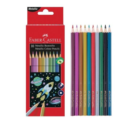 Карандаши цветные Faber-Castell, 10 цветов, металлик, заточенные, в картонной упаковке