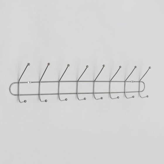 Вешалка настенная на 8 двойных крючков  «Блеск», 67×11×7 см, цвет серебряный