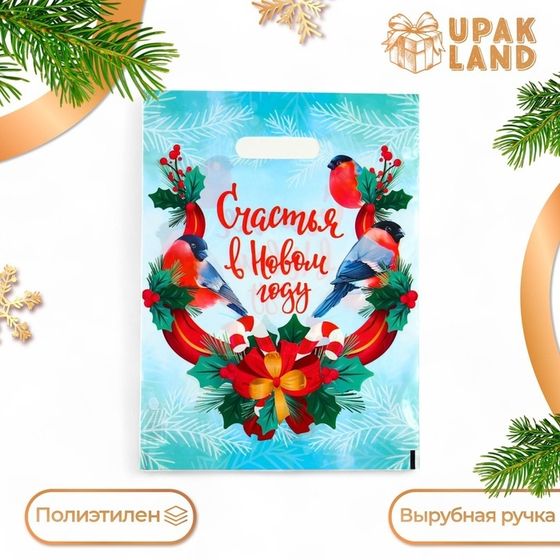 Пакет &quot;Счастья в Новом году&quot;, полиэтиленовый с вырубной ручкой, 30х40 см.
