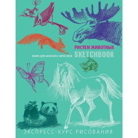 Скетчбук А5, 72 листа «Животные», твёрдая обложка, мята