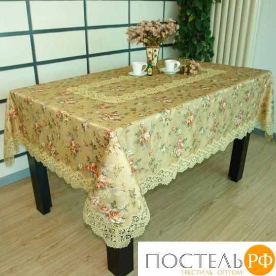 Скатерть &quot;Карвен&quot; цветная с гипюром 160*300 М 613-5 золото (арт. М 613-5)