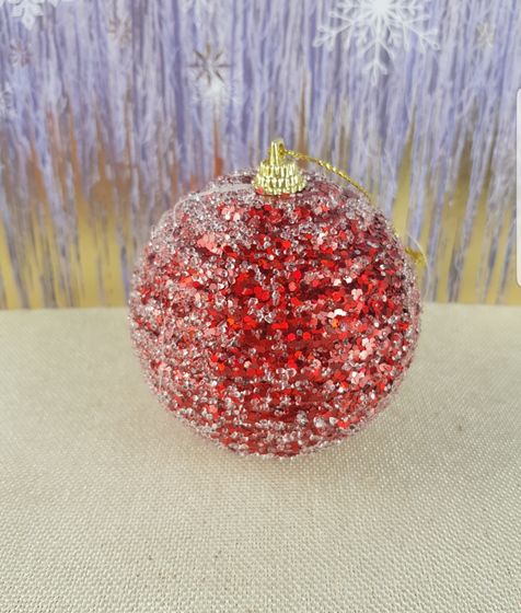 !09 Набор елочных игрушек 2 штуки &quot;Шар заснеженный&quot; d=8 см. цвет красный