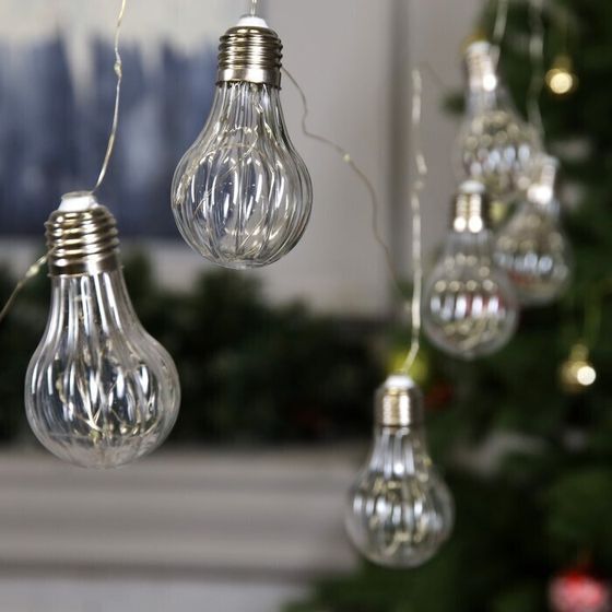 !09 Гирлянда «Нить» 3 м роса с насадками «Лампочки объёмные», IP20, серебристая нить, 100 LED, свечение белое, 3.5 В