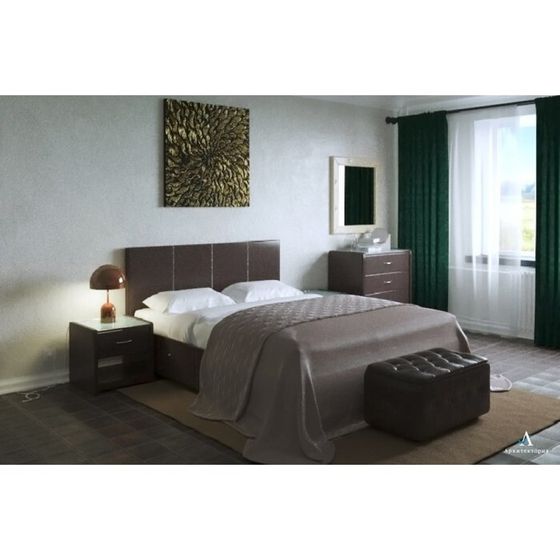 Кровать «Атриум» с ПМ, 160×200 см, экокожа, цвет горький шоколад