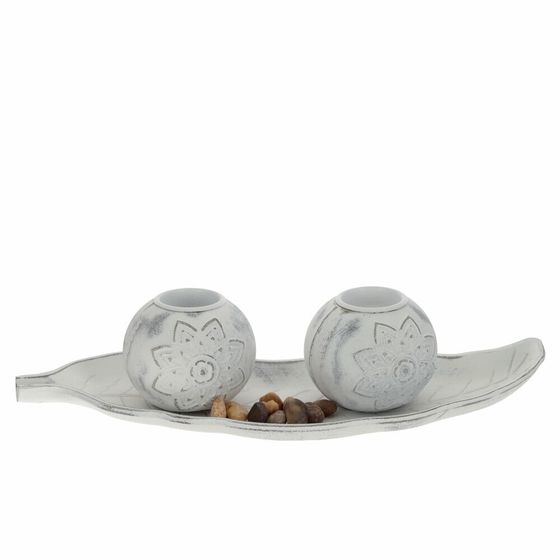 !09 Набор из 2-х подсвечников и декоративных камней на подставке, L36 W12 H8 см