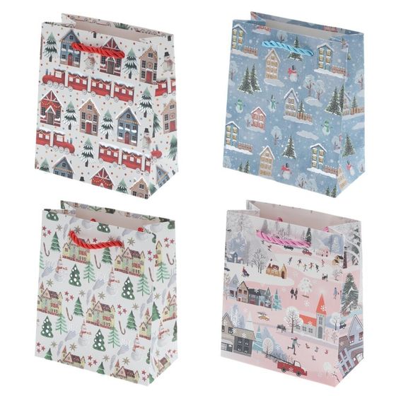 Пакет подарочный (бумага 210г/м2, блок 12шт), L12 W6 H14 см, 4в.