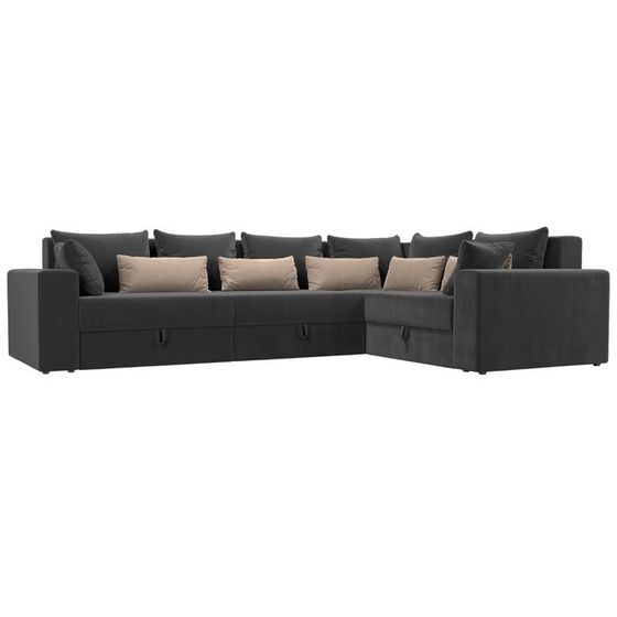 Угловой диван «Майами Long», правый угол, еврокнижка, велюр, цвет серый / серый / бежевый