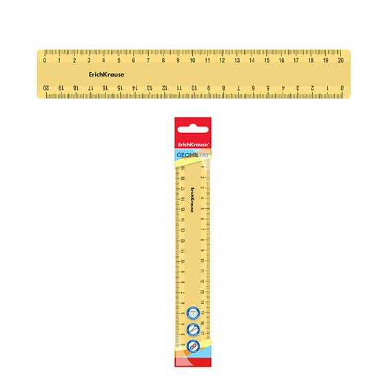 Линейка 20 см ErichKrause &quot;Iris&quot;, пластик, двусторонняя шкала, непрозрачная, желтая, европодвес