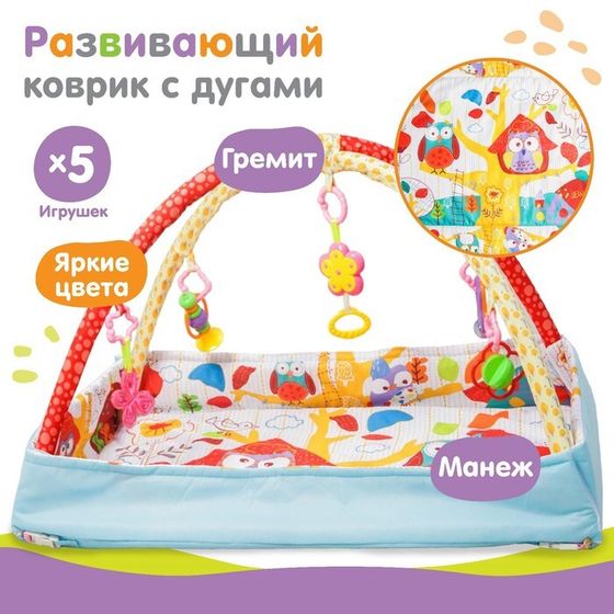 Развивающий коврик с дугами «Совушкин дом», 5 игрушек, размер 110х83 см