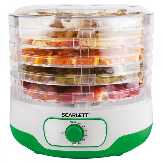 Сушилка для овощей и фруктов Scarlett SC-FD421015 250Вт 5под. белый/зеленый
