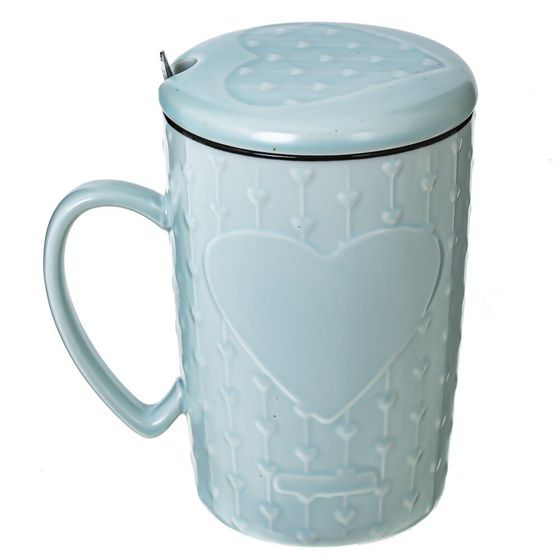 Кружка с крышкой и ложкой, 400 мл, L11,5 W8,5 H13 см, дизайн микс