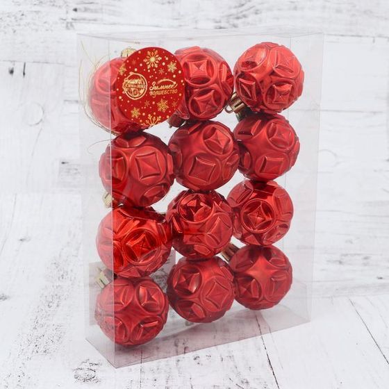 !09 Набор елочных шаров (набор 12 штук) «Мидас - геометрия », d=5 см, цвет красный