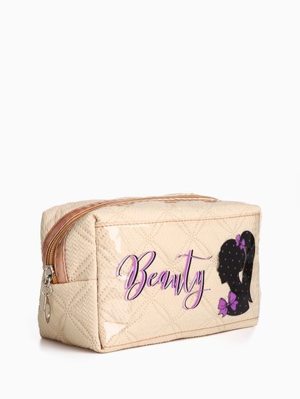Косметичка на молнии, объёмная, маленькая, с принтом Beauty, бежевая