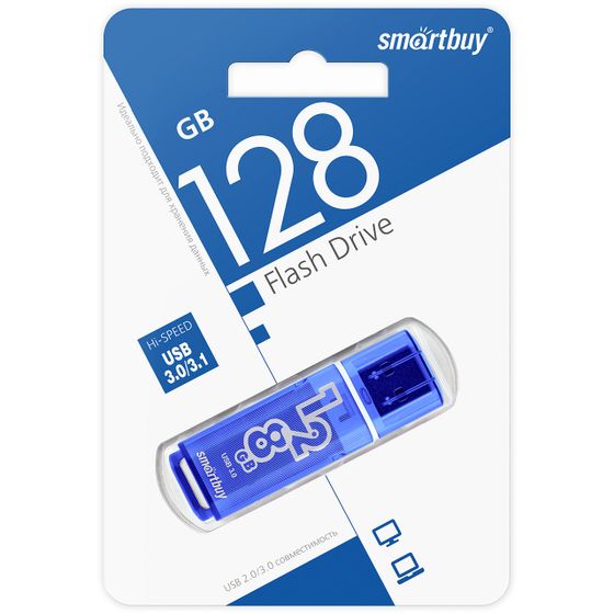 Флеш диск 128Gb Smartbuy Glossy SB128GBGS-DB USB2.0 темно-синий