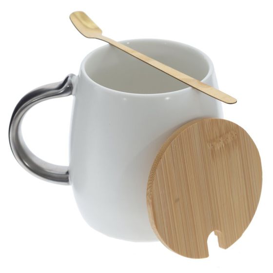 Кружка с крышкой и ложкой, L7,8 W7,8 H9,8 см, 1 штука, дизайн микс