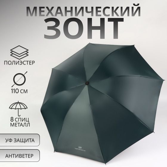 Зонт механический «Однотонный», 4 сложения, 8 спиц, R=47/55 см, D = 94 см, цвет изумрудный