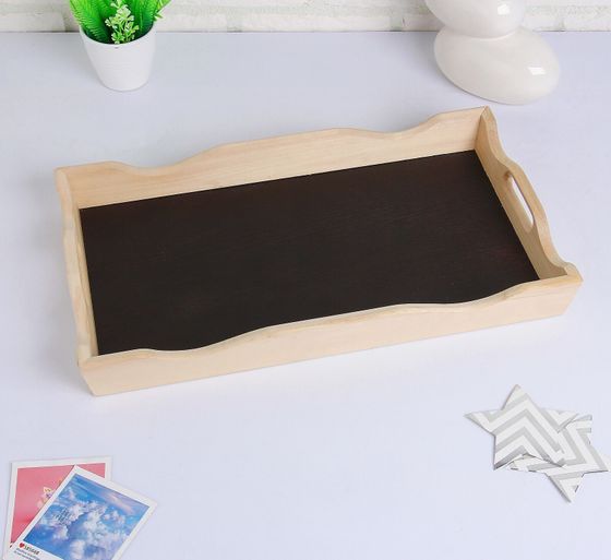 !09 Поднос деревянный фигурный для завтрака со вставкой, цвет венге, МАССИВ, 49х6х28,5см